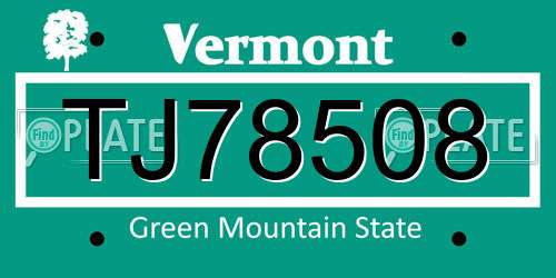 TJ78508 Vermont License Plate