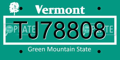 TJ78808 Vermont License Plate