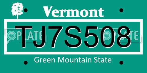 TJ7S508 Vermont License Plate