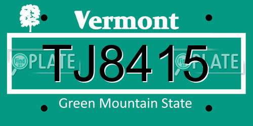 TJ8415 Vermont License Plate