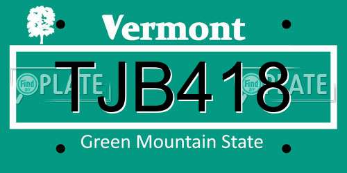 TJB418 Vermont License Plate