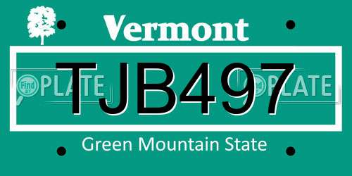 TJB497 Vermont License Plate