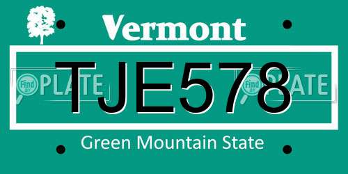 TJE578 Vermont License Plate