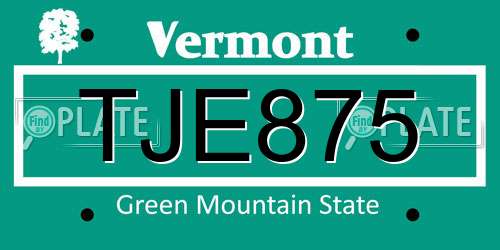 TJE875 Vermont License Plate