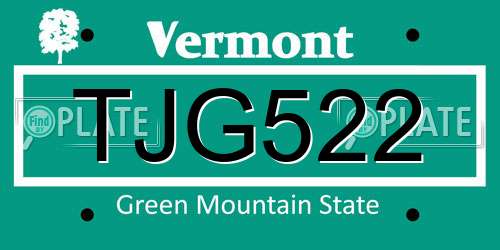 TJG522 Vermont License Plate