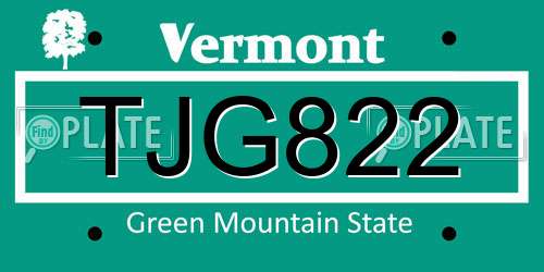 TJG822 Vermont License Plate