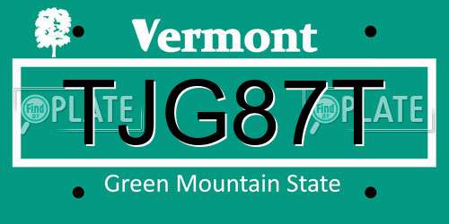 TJG87T Vermont License Plate