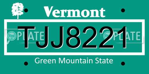 TJJ8221 Vermont License Plate