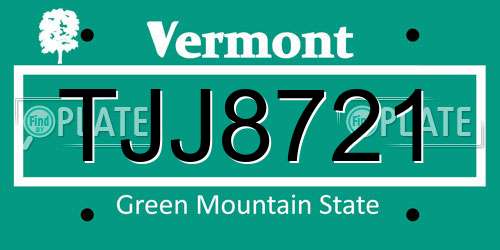 TJJ8721 Vermont License Plate