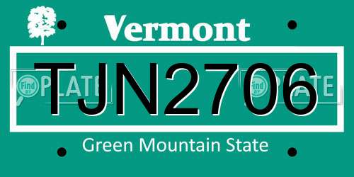 TJN2706 Vermont License Plate