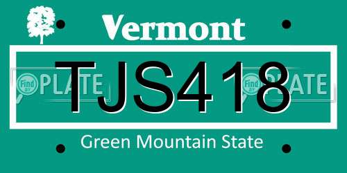 TJS418 Vermont License Plate