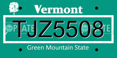 TJZ5508 Vermont License Plate