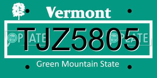 TJZ5805 Vermont License Plate