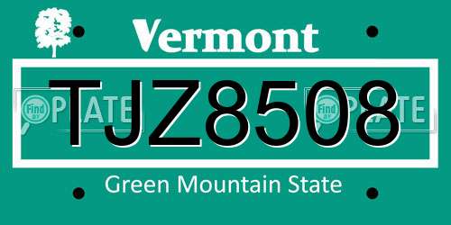 TJZ8508 Vermont License Plate