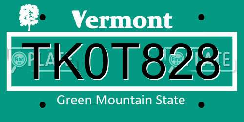 TK0T828 Vermont License Plate