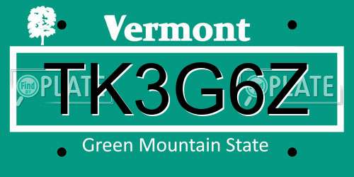 TK3G6Z Vermont License Plate