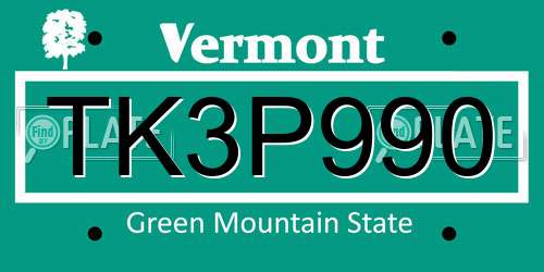 TK3P990 Vermont License Plate