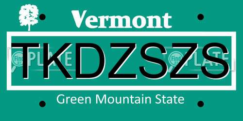TKDZSZS Vermont License Plate