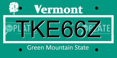 TKE66Z Vermont License Plate