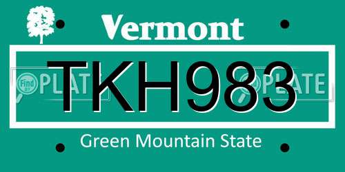 TKH983 Vermont License Plate