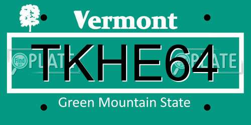 TKHE64 Vermont License Plate