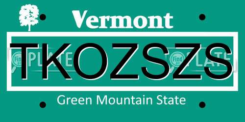 TKOZSZS Vermont License Plate