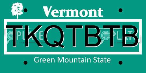 TKQTBTB Vermont License Plate