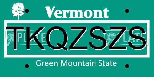 TKQZSZS Vermont License Plate