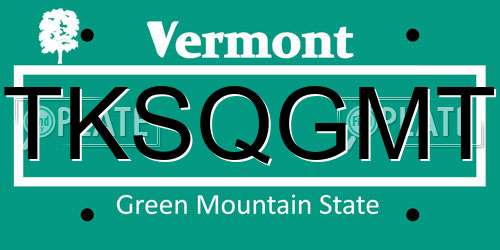 TKSQGMT Vermont License Plate
