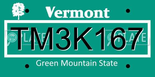 TM3K167 Vermont License Plate