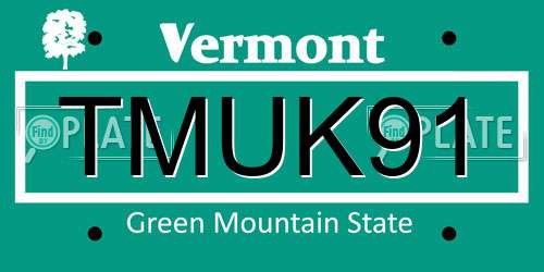TMUK91 Vermont License Plate