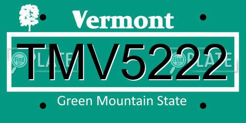 TMV5222 Vermont License Plate