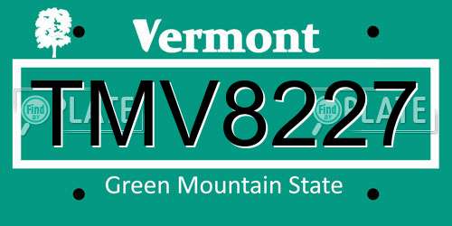 TMV8227 Vermont License Plate