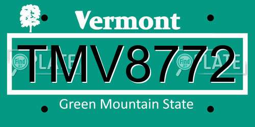 TMV8772 Vermont License Plate
