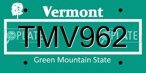 TMV962 Vermont License Plate