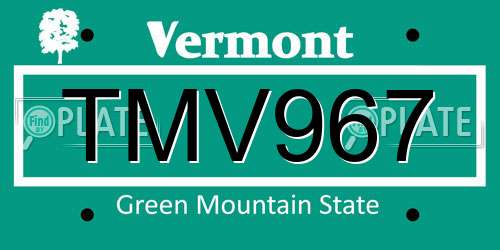 TMV967 Vermont License Plate