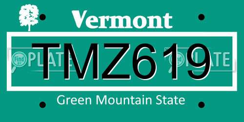 TMZ619 Vermont License Plate