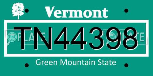 TN44398 Vermont License Plate
