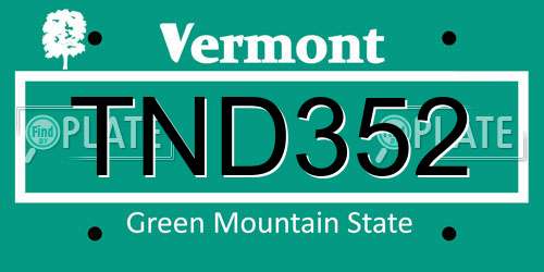TND352 Vermont License Plate