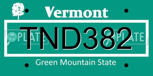 TND382 Vermont License Plate