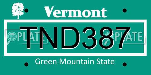 TND387 Vermont License Plate