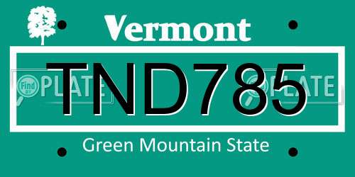 TND785 Vermont License Plate