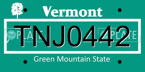 TNJ0442 Vermont License Plate