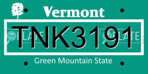 TNK3191 Vermont License Plate