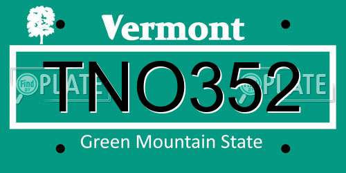TNO352 Vermont License Plate