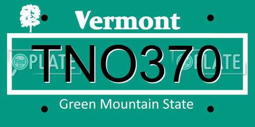 TNO370 Vermont License Plate