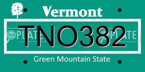 TNO382 Vermont License Plate