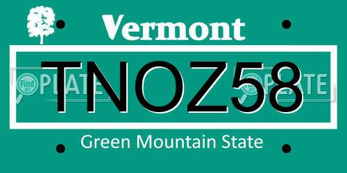 TNOZ58 Vermont License Plate
