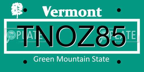 TNOZ85 Vermont License Plate