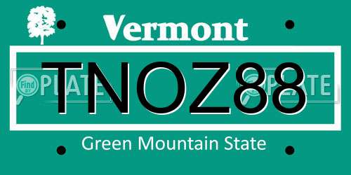 TNOZ88 Vermont License Plate